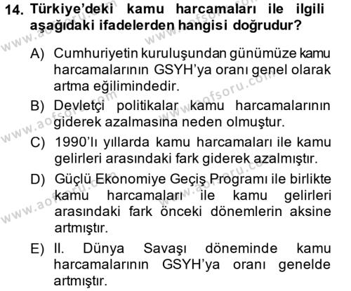 Türkiye Ekonomisi Dersi 2013 - 2014 Yılı (Vize) Ara Sınavı 14. Soru
