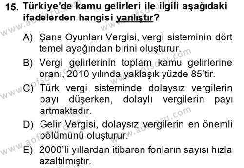 Türkiye Ekonomisi Dersi 2013 - 2014 Yılı (Vize) Ara Sınavı 15. Soru