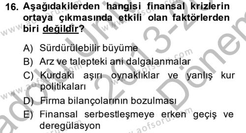 Türkiye Ekonomisi Dersi 2013 - 2014 Yılı (Final) Dönem Sonu Sınavı 16. Soru