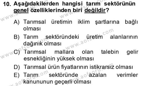 Türkiye Ekonomisi Dersi 2013 - 2014 Yılı Tek Ders Sınavı 10. Soru