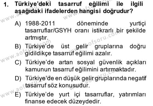 Türkiye Ekonomisi Dersi 2014 - 2015 Yılı (Vize) Ara Sınavı 1. Soru