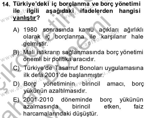 Türkiye Ekonomisi Dersi 2014 - 2015 Yılı (Vize) Ara Sınavı 14. Soru