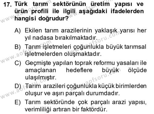 Türkiye Ekonomisi Dersi 2014 - 2015 Yılı (Vize) Ara Sınavı 17. Soru
