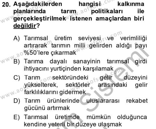 Türkiye Ekonomisi Dersi 2014 - 2015 Yılı (Vize) Ara Sınavı 20. Soru
