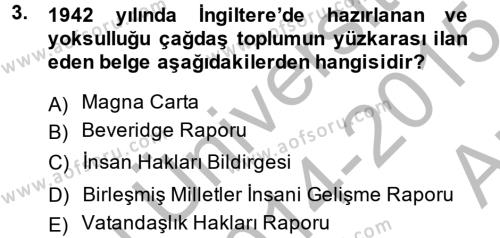 Türkiye Ekonomisi Dersi 2014 - 2015 Yılı (Vize) Ara Sınavı 3. Soru