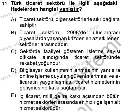 Türkiye Ekonomisi Dersi 2014 - 2015 Yılı (Final) Dönem Sonu Sınavı 11. Soru