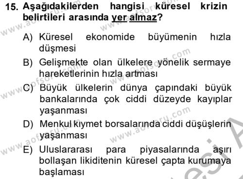 Türkiye Ekonomisi Dersi 2014 - 2015 Yılı (Final) Dönem Sonu Sınavı 15. Soru