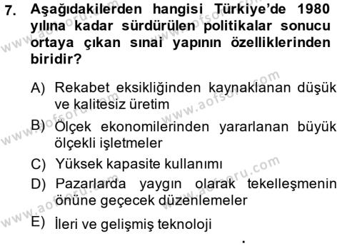 Türkiye Ekonomisi Dersi 2014 - 2015 Yılı (Final) Dönem Sonu Sınavı 7. Soru