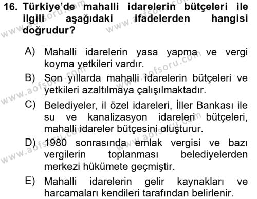 Türkiye Ekonomisi Dersi 2015 - 2016 Yılı (Vize) Ara Sınavı 16. Soru