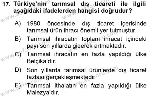 Türkiye Ekonomisi Dersi 2015 - 2016 Yılı (Vize) Ara Sınavı 17. Soru