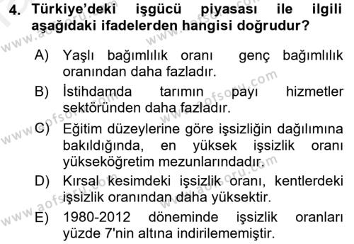 Türkiye Ekonomisi Dersi 2015 - 2016 Yılı (Vize) Ara Sınavı 4. Soru