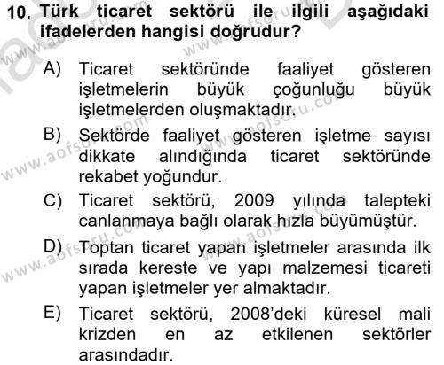 Türkiye Ekonomisi Dersi 2015 - 2016 Yılı (Final) Dönem Sonu Sınavı 10. Soru