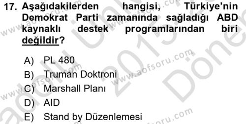 Türkiye Ekonomisi Dersi 2015 - 2016 Yılı (Final) Dönem Sonu Sınavı 17. Soru