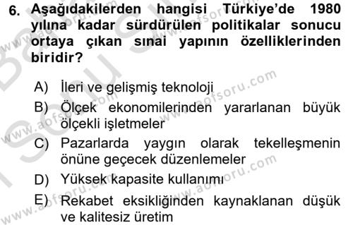 Türkiye Ekonomisi Dersi 2015 - 2016 Yılı (Final) Dönem Sonu Sınavı 6. Soru