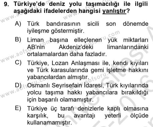 Türkiye Ekonomisi Dersi 2015 - 2016 Yılı (Final) Dönem Sonu Sınavı 9. Soru