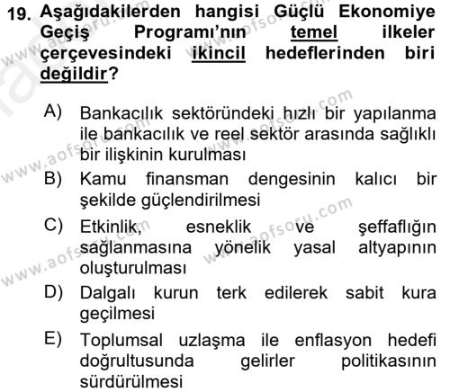 Türkiye Ekonomisi Dersi 2015 - 2016 Yılı Tek Ders Sınavı 19. Soru