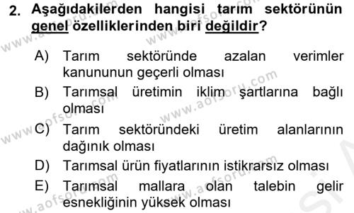 Türkiye Ekonomisi Dersi 2015 - 2016 Yılı Tek Ders Sınavı 2. Soru