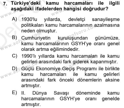 Türkiye Ekonomisi Dersi 2015 - 2016 Yılı Tek Ders Sınavı 7. Soru