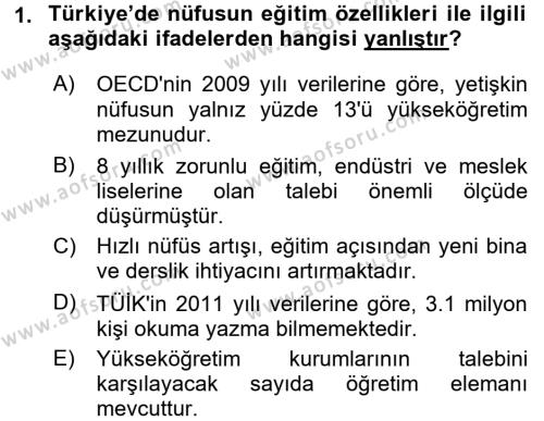 Türkiye Ekonomisi Dersi 2016 - 2017 Yılı (Vize) Ara Sınavı 1. Soru