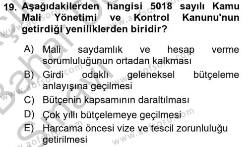 Türkiye Ekonomisi Dersi 2016 - 2017 Yılı (Vize) Ara Sınavı 19. Soru