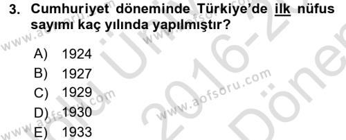 Türkiye Ekonomisi Dersi 2016 - 2017 Yılı (Final) Dönem Sonu Sınavı 3. Soru