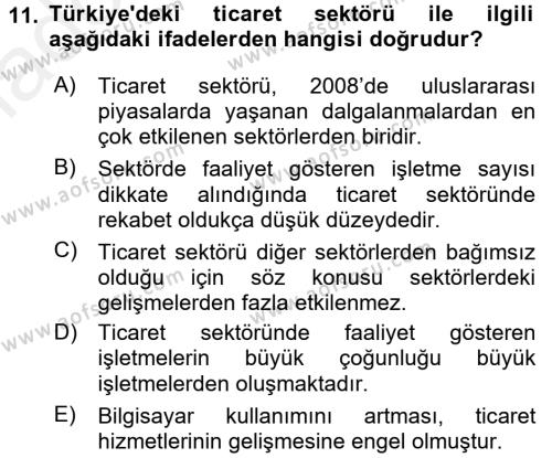 Türkiye Ekonomisi Dersi 2017 - 2018 Yılı 3 Ders Sınavı 11. Soru