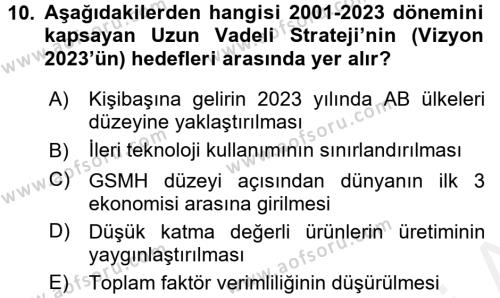 Türkiye Ekonomisi Dersi 2017 - 2018 Yılı (Vize) Ara Sınavı 10. Soru