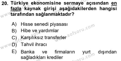 Türkiye Ekonomisi Dersi 2017 - 2018 Yılı (Final) Dönem Sonu Sınavı 20. Soru