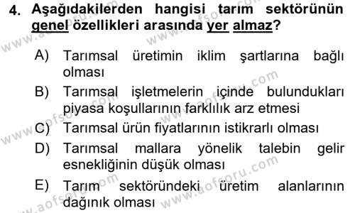Türkiye Ekonomisi Dersi 2018 - 2019 Yılı 3 Ders Sınavı 4. Soru