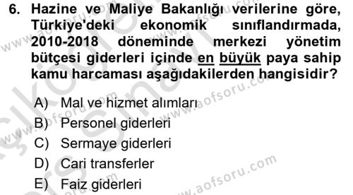 Türkiye Ekonomisi Dersi 2018 - 2019 Yılı 3 Ders Sınavı 6. Soru