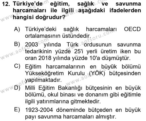 Türkiye Ekonomisi Dersi 2018 - 2019 Yılı (Vize) Ara Sınavı 12. Soru