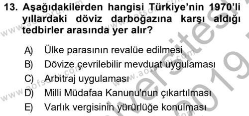 Türkiye Ekonomisi Dersi 2018 - 2019 Yılı (Final) Dönem Sonu Sınavı 13. Soru