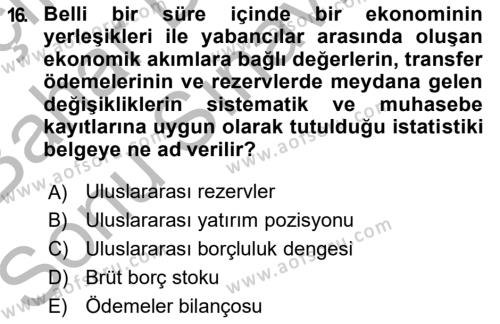 Türkiye Ekonomisi Dersi 2018 - 2019 Yılı (Final) Dönem Sonu Sınavı 16. Soru