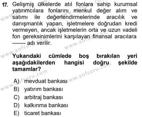 Türkiye Ekonomisi Dersi 2018 - 2019 Yılı (Final) Dönem Sonu Sınavı 17. Soru