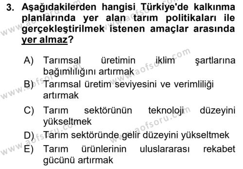 Türkiye Ekonomisi Dersi 2020 - 2021 Yılı Yaz Okulu Sınavı 3. Soru