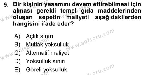 Türkiye Ekonomisi Dersi 2020 - 2021 Yılı Yaz Okulu Sınavı 9. Soru