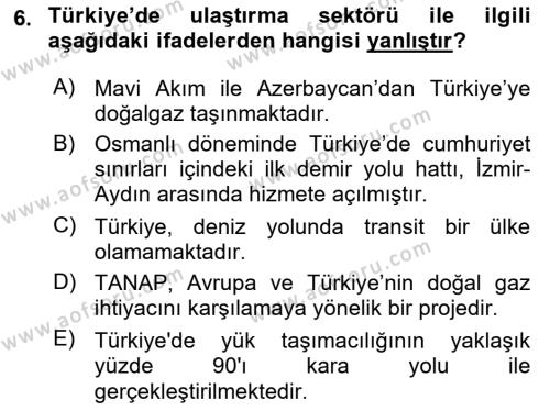 Türkiye Ekonomisi Dersi 2021 - 2022 Yılı (Final) Dönem Sonu Sınavı 6. Soru