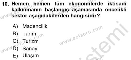 Türkiye Ekonomisi Dersi 2021 - 2022 Yılı Yaz Okulu Sınavı 10. Soru