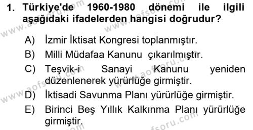 Türkiye Ekonomisi Dersi 2022 - 2023 Yılı (Final) Dönem Sonu Sınavı 1. Soru