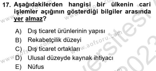 Türkiye Ekonomisi Dersi 2022 - 2023 Yılı (Final) Dönem Sonu Sınavı 17. Soru