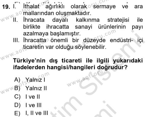 Türkiye Ekonomisi Dersi 2022 - 2023 Yılı (Final) Dönem Sonu Sınavı 19. Soru