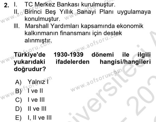 Türkiye Ekonomisi Dersi 2022 - 2023 Yılı Yaz Okulu Sınavı 2. Soru