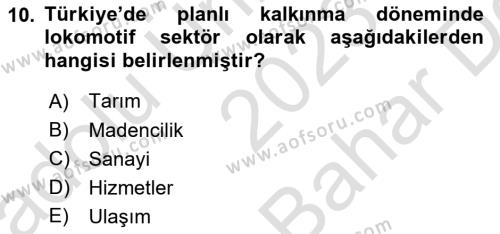 Türkiye Ekonomisi Dersi 2023 - 2024 Yılı (Vize) Ara Sınavı 10. Soru
