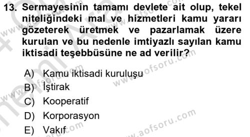 Türkiye Ekonomisi Dersi 2023 - 2024 Yılı (Vize) Ara Sınavı 13. Soru