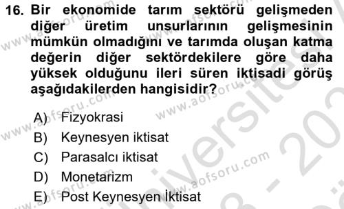 Türkiye Ekonomisi Dersi 2023 - 2024 Yılı (Vize) Ara Sınavı 16. Soru