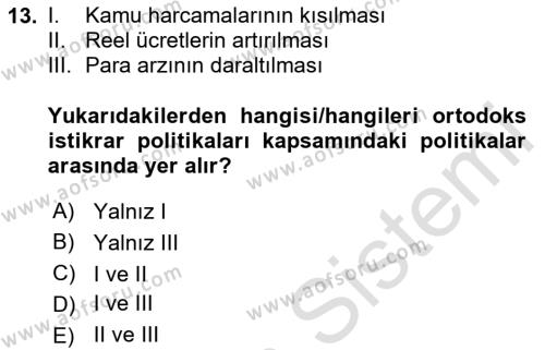 Türkiye Ekonomisi Dersi 2023 - 2024 Yılı (Final) Dönem Sonu Sınavı 13. Soru