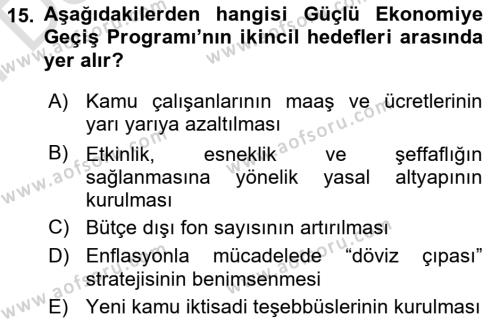 Türkiye Ekonomisi Dersi 2023 - 2024 Yılı (Final) Dönem Sonu Sınavı 15. Soru