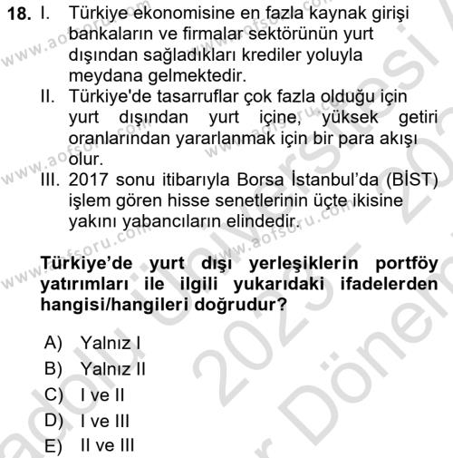 Türkiye Ekonomisi Dersi 2023 - 2024 Yılı (Final) Dönem Sonu Sınavı 18. Soru