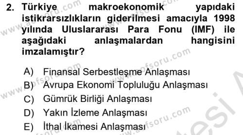 Türkiye Ekonomisi Dersi 2023 - 2024 Yılı (Final) Dönem Sonu Sınavı 2. Soru