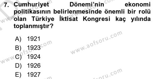 Türkiye Ekonomisi Dersi 2023 - 2024 Yılı (Final) Dönem Sonu Sınavı 7. Soru